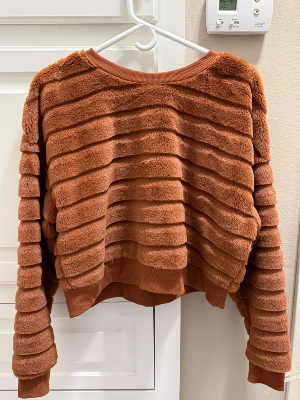 Miss Chievous Plush Ribbed Faux-Fur Pullover - Brown